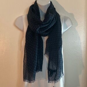 Rag & Bone New York Navy with Gray Stars Scarf Wool Semi-sheer Soft Fringe NWT